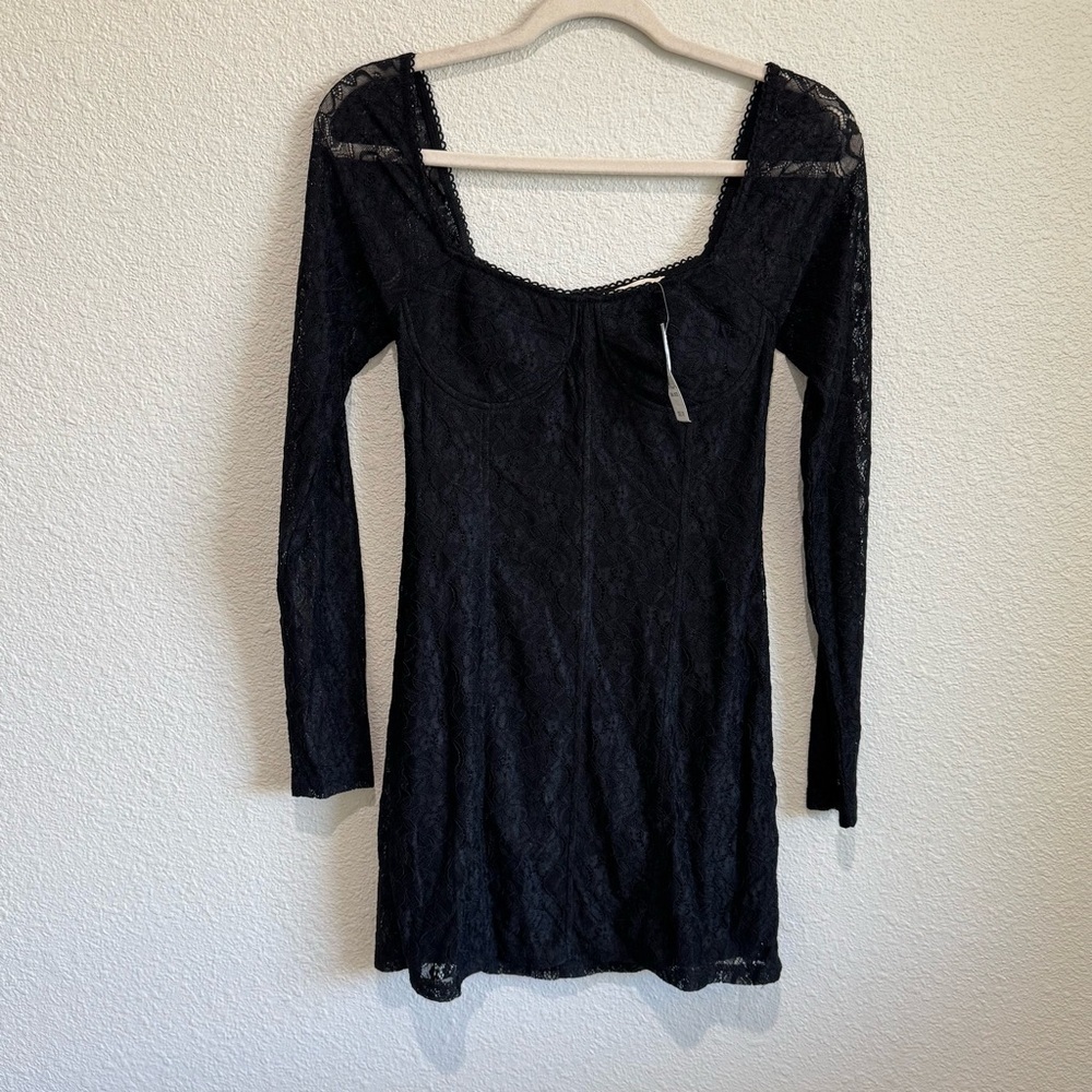 NWT LA Hearts Pacsun Long Sleeve Lace Shift Mini Dress Romantic Goth Boho Black